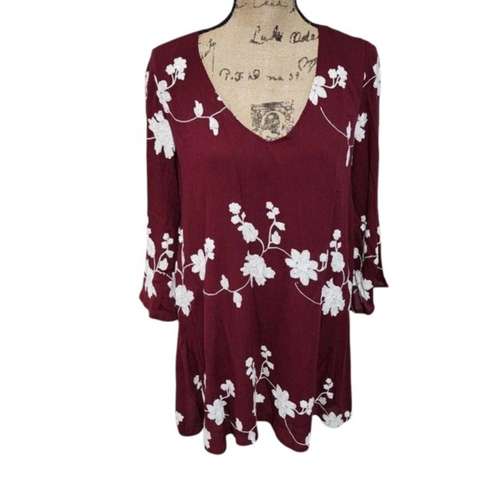 The impeccable pig merlot long sleeve‎ embroidered floral boho dress size small